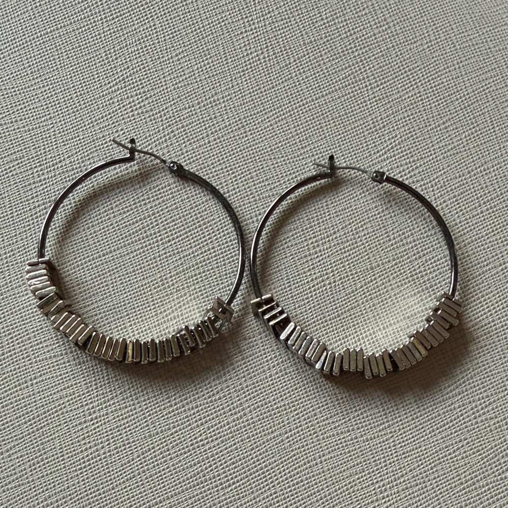 WHBM Silver Beaded Hoop Earrings - Women's Costume Jewelry